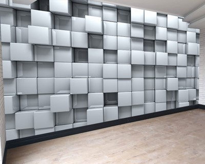 3D-grijze verbrijzelde kubussen muur poster