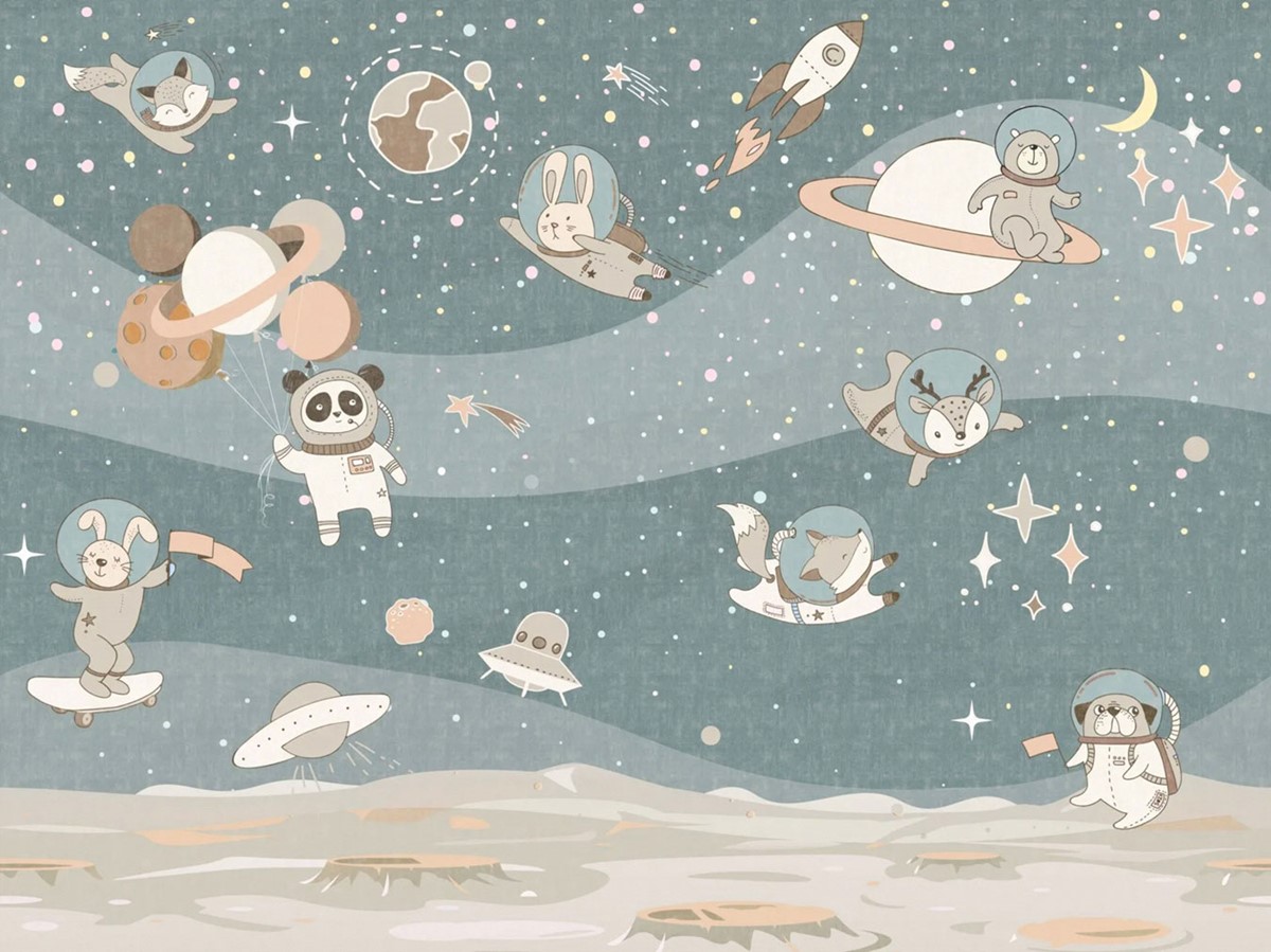 Schattige dieren in de ruimte Wallpaper