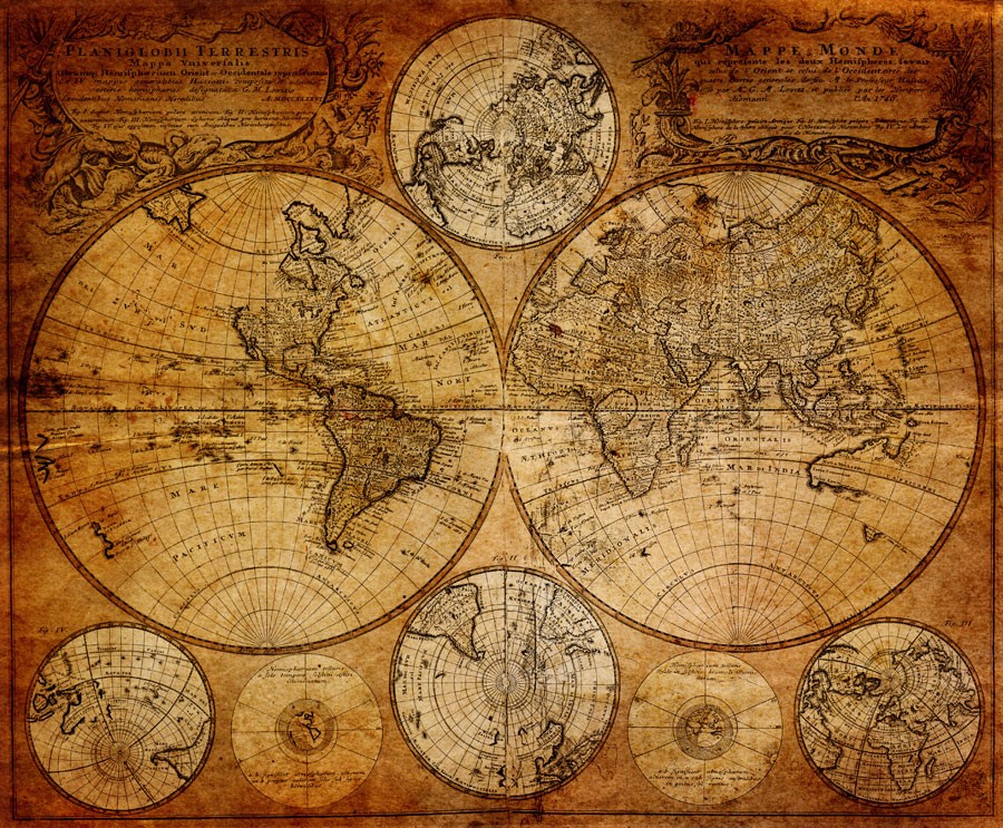 Muurposter met oude wereldkaart