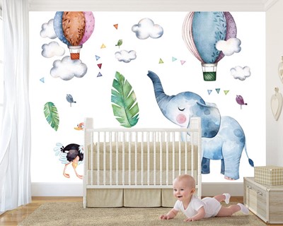 Muurposter voor babykamer met olifantenthema