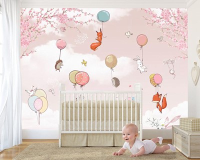 Baby Meisje Kamer Schattige Dieren Wallpaper