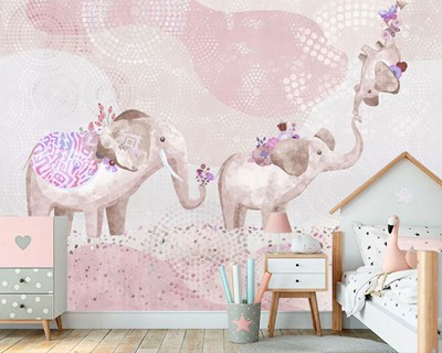 Babykamer Roze Olifant Behang