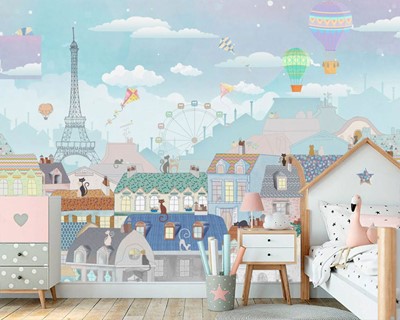 Cartoon Parijs Stad Thema Babykamer Behang