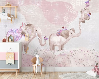 Babykamer Roze Olifant Behang