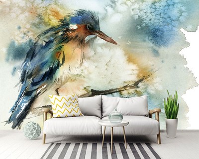 Artistiek behang met vogelthema