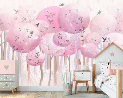 Roze boom behang voor babymeisjes