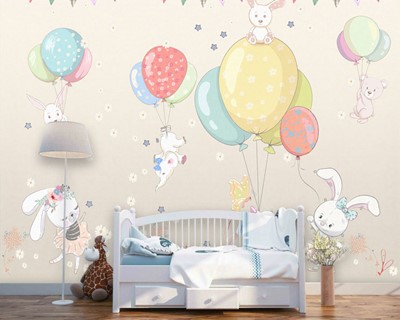 Babykamer Met Ballon En Konijnenbehang