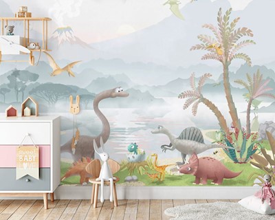 Babykamer Leuke Dinosaurussen Wallpaper