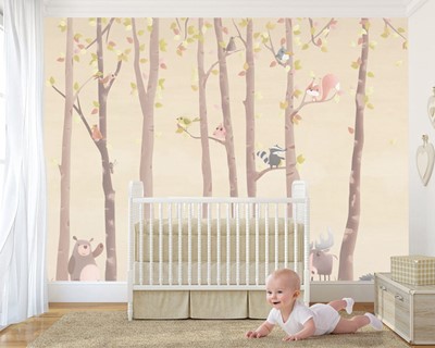 Babykamer Schattige Bosdieren Wallpaper