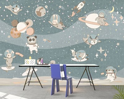 Schattige dieren in de ruimte Wallpaper