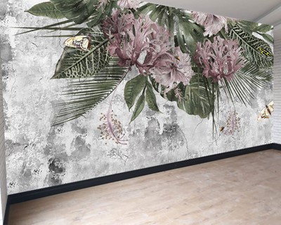 Artistieke bloem op beton behang