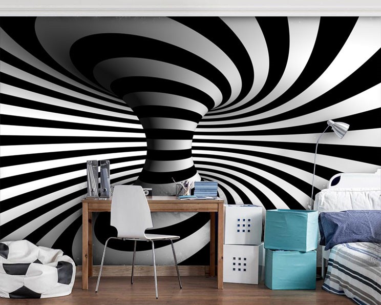 Nieuw maanjaar Winderig Gezamenlijke selectie Zwart-wit gestreept 3D-behang 3D-behangen | 3D-achtergronden