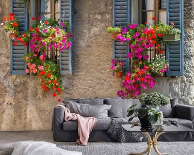 Bloemen Oud Huis Buitenmuur Behang