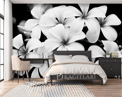 Zwart-wit behang met bloemenpatroon