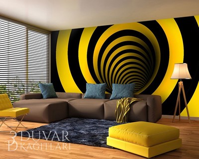 3D Geel-Zwart Diepte Wallpaper