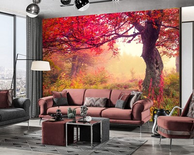 Rood Blad Bomen Behang