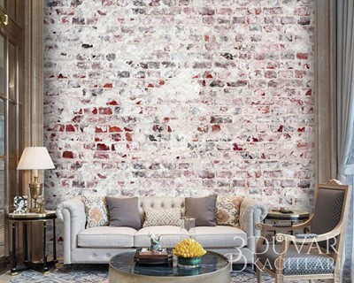 Wit en rood baksteenkleurenbehang