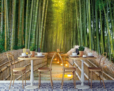 Bos met bamboeboom behang