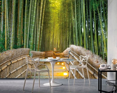 Bos met bamboeboom behang