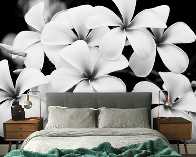 Zwart-wit behang met bloemenpatroon