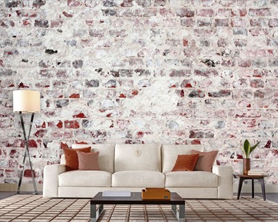 Wit en rood baksteenkleurenbehang