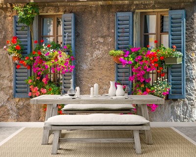 Bloemen Oud Huis Buitenmuur Behang