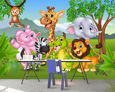 3D Babykamer Dierentuin Behang