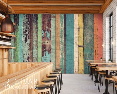 Kleurrijk getrommeld hout behang