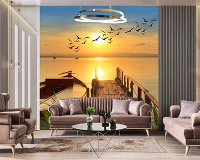 3D Zonsondergang Boot Achtergronden