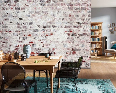 Wit en rood baksteenkleurenbehang