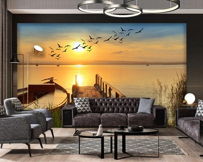 3D Zonsondergang Boot Achtergronden