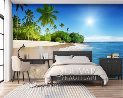 3D Zeepalm Landschap Behang