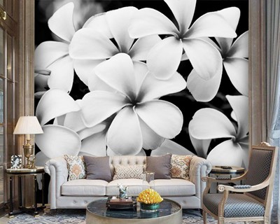 Zwart-wit behang met bloemenpatroon