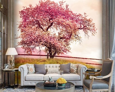 Roze bloeiende boom behang