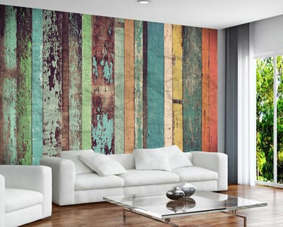 Kleurrijk getrommeld hout behang