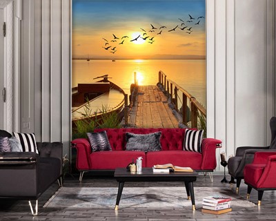 3D Zonsondergang Boot Achtergronden