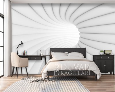3D wit gestreept behang