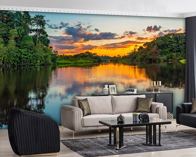 Uitzicht op het meer bij zonsondergang Wallpaper