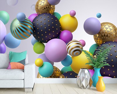 Kleurrijk 3D Ballenbehang