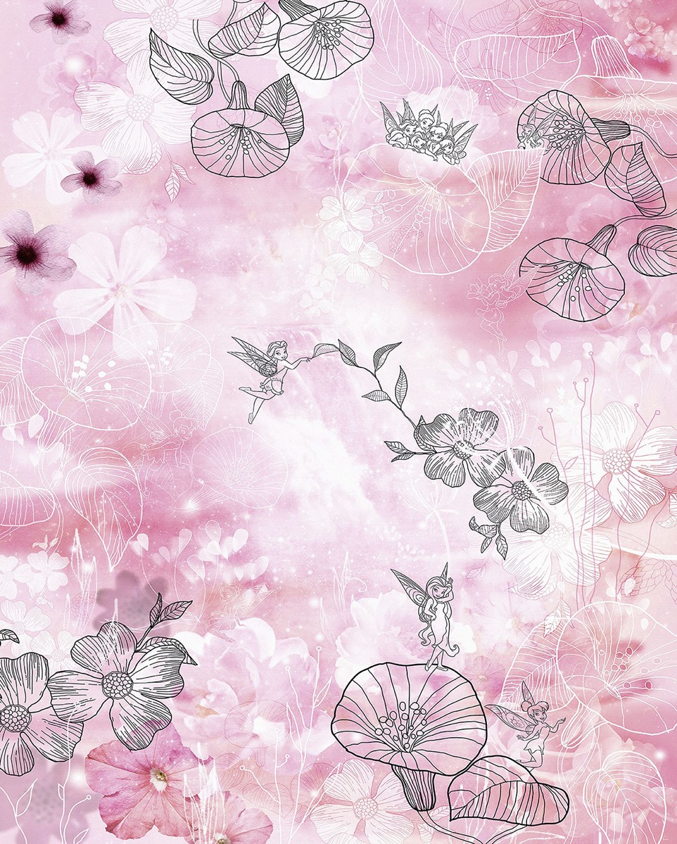 Roze kleur bloemenpatroon behang