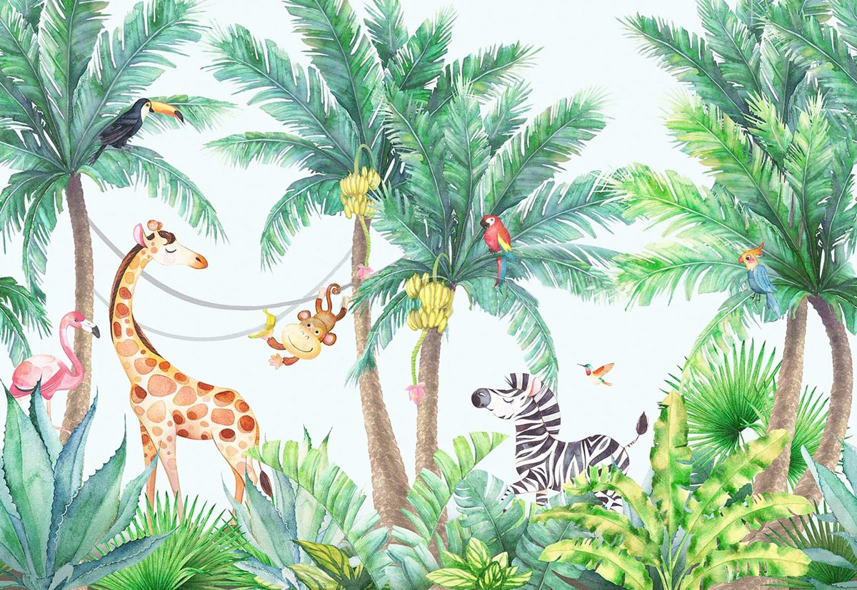 Tropische Safari-achtergronden voor kinderkamers