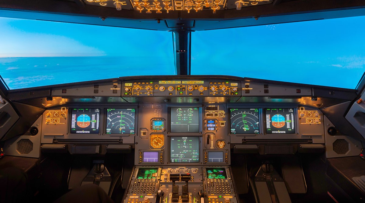 Achtergrond van de cockpit van passagiersvliegtuigen
