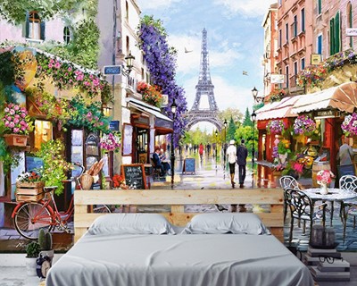Muurposter met stadsthema in Parijs