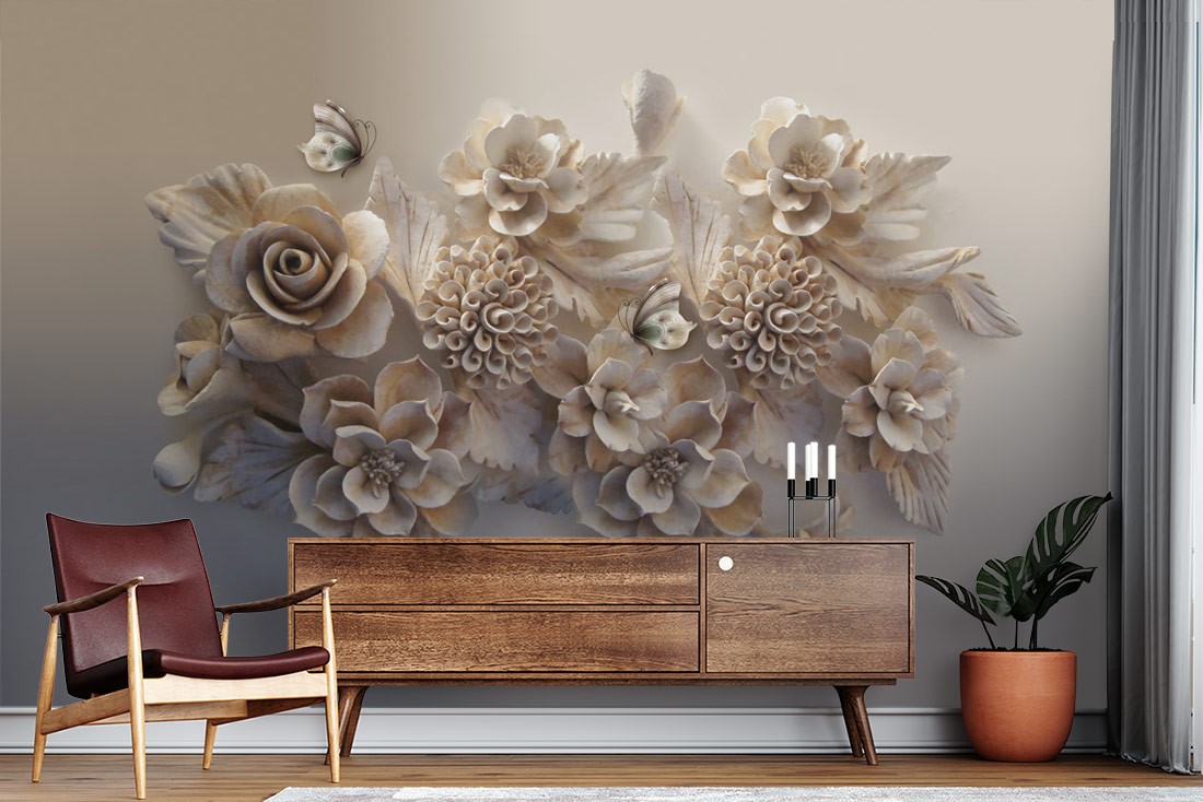 vrije tijd Zelfrespect Geweldige eik reliëf bloemen behang 3D-behangen | 3D-achtergronden