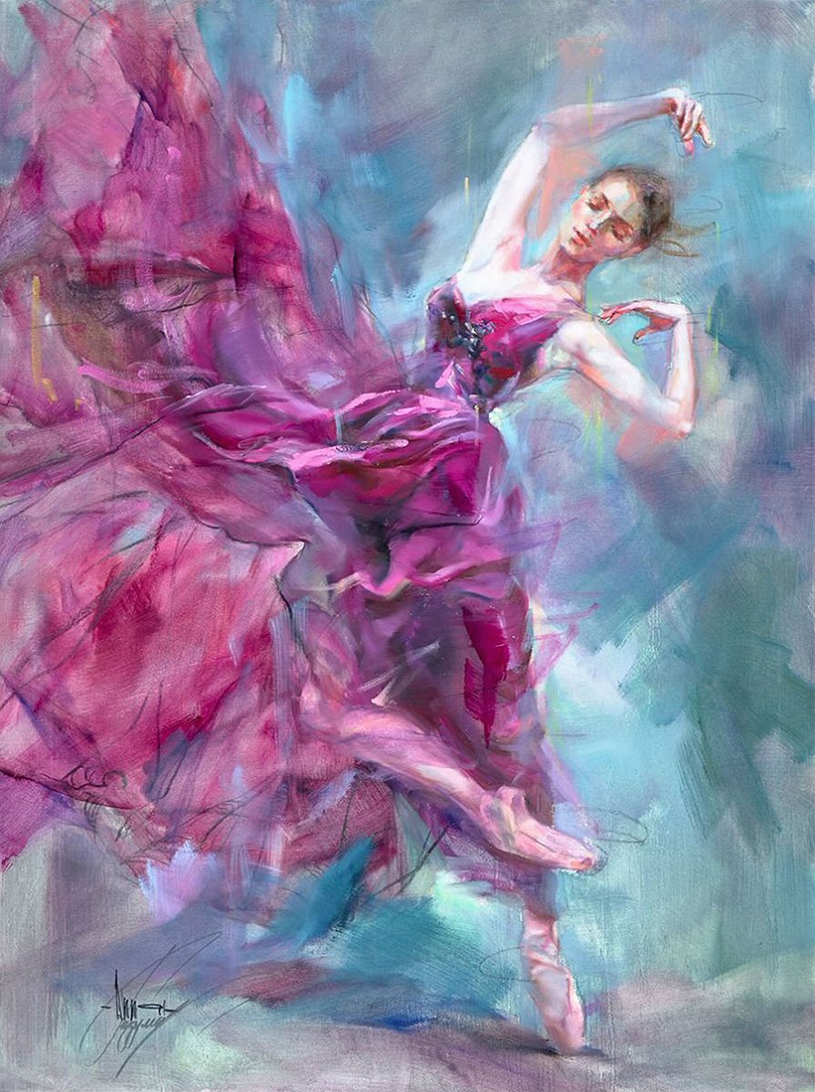 Dansende vrouw in roze jurk canvas behang