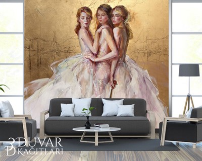 Vrouwen in witte jurk canvas behang