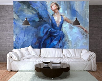 Canvasbehang in blauwe jurk