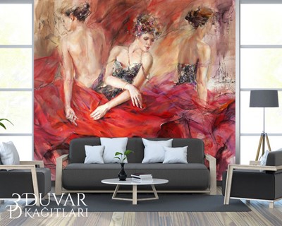 Vrouwen in rode jurk canvas behang