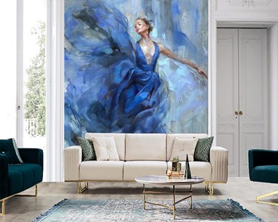 Canvasbehang in blauwe jurk