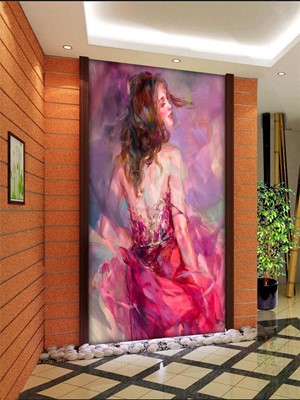 Vrouw in roze jurk canvas behang